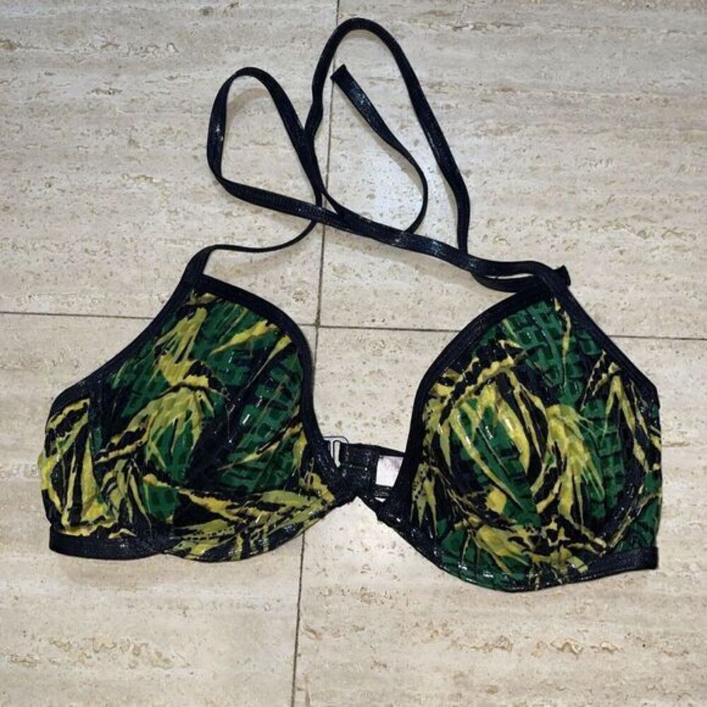 Victoria's Secret‎ Green Tropical Palm Strappy Back  Bikini Top 34c Shimmer